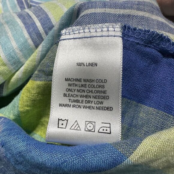 Foxcroft Women’s Plus Size 16 Relaxed Striped Plaid Linen Button Up Shirt Tunic - Picture 6 of 10